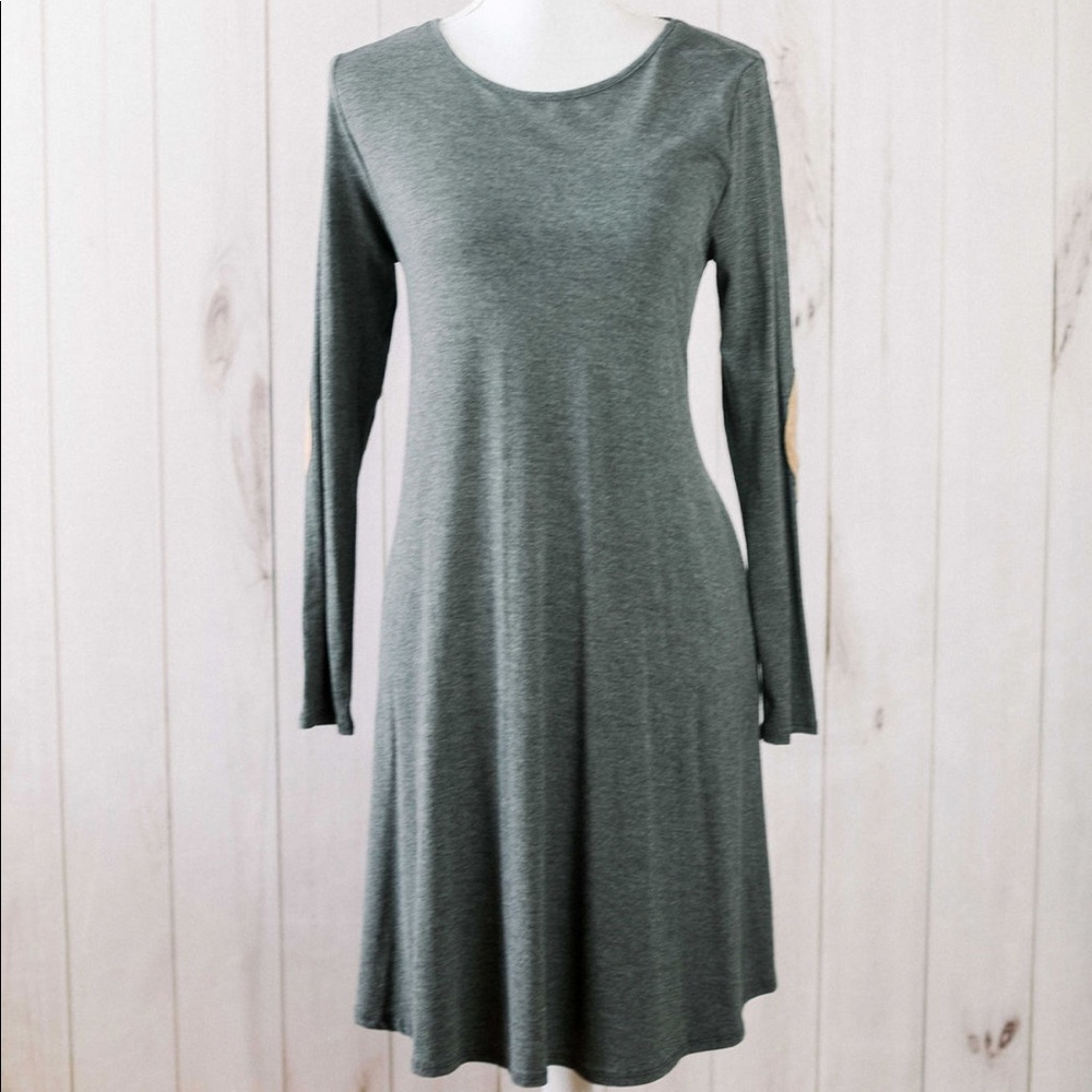 The Serenity Dress- grey long sleeve w/elbow patch - Picture 3 of 8